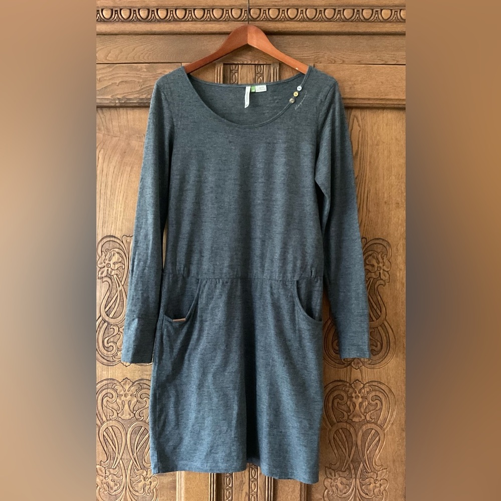 Ragwear ‘Montana’ Boat Neck Long Sleeve Dress Two Pockets Charcoal Gray Size M